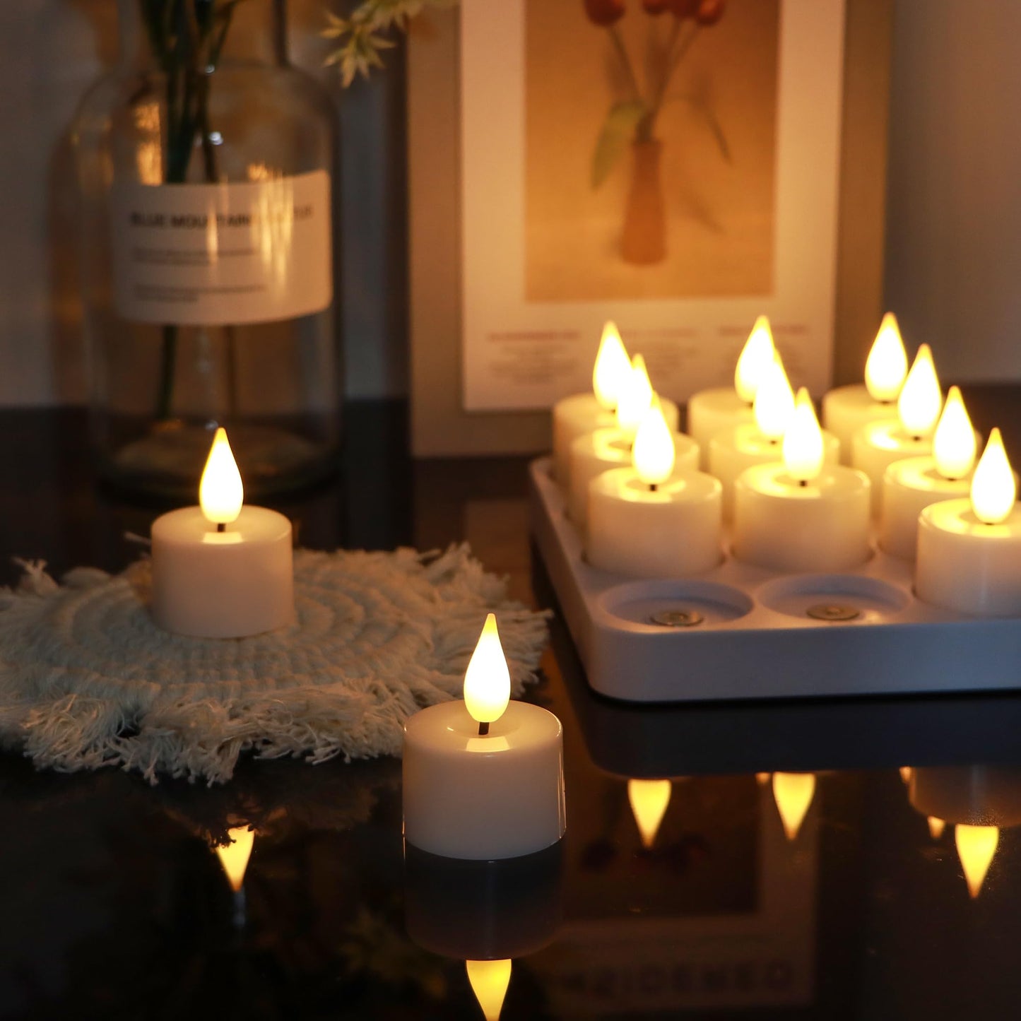 FREEPOWER Rechargeable Flameless Tea Lights with Charging Base & Remote Timer, 12 Pack USB Rechargeable Tealights Candles Battery Operated, Flickering Realistic for Home Christmas Wedding Decor