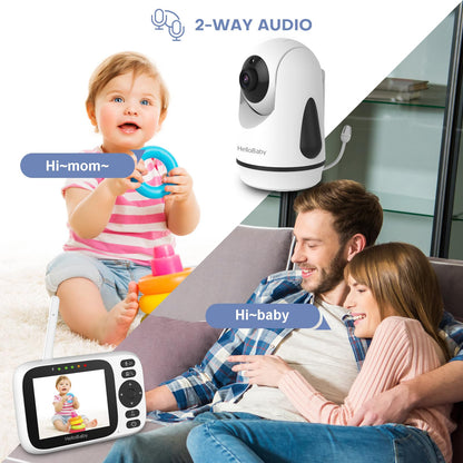 HelloBaby Baby Monitor with Camera and Audio, Video Baby Monitors Night Vision, Pan 320°& Tilt 120° Without WiFi, 3.2’‘ IPS Display 2-Way Talk, ECO Mode, 1000ft, 8 Lullabies and 8 Languages (HB6339)