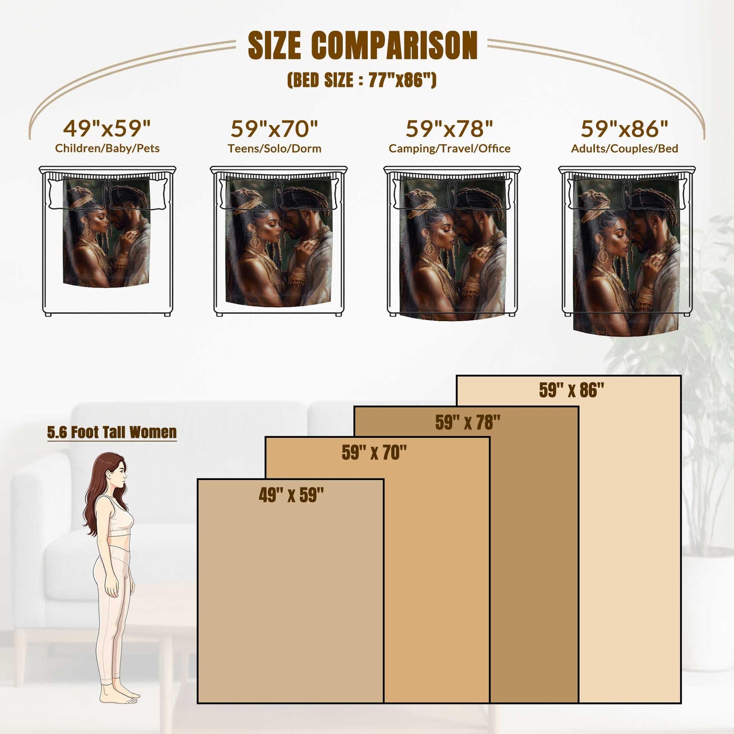 GXYAOYZG African American Couple Blanket Afro Queen King Throw Blanket Black Woman Man Throws Warm Soft Flannel Print Blankets for Couch Bed Decor Romantic (Couple - 6, 49" x 59")
