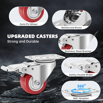 W B D WEIBIDA 2 Inch Stainless Steel Caster Wheels with Brake,Rust-Proof 304 Casters Set of 4,Anti-Corrosion Industrial Castor for Furniture,Labs,Hospitals,Restaurants, Toolbox