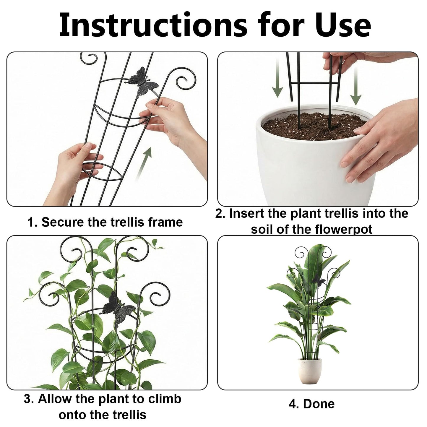 2 Pack Trellis for Climbing Plants Indoor, 30In Monstera Plant Support Structures, Plant Trellis for Potted Plants Stakes, Metal Climbing Support Outdoor for Ivy Pothos Monstera Hoya Flower, Butterfly