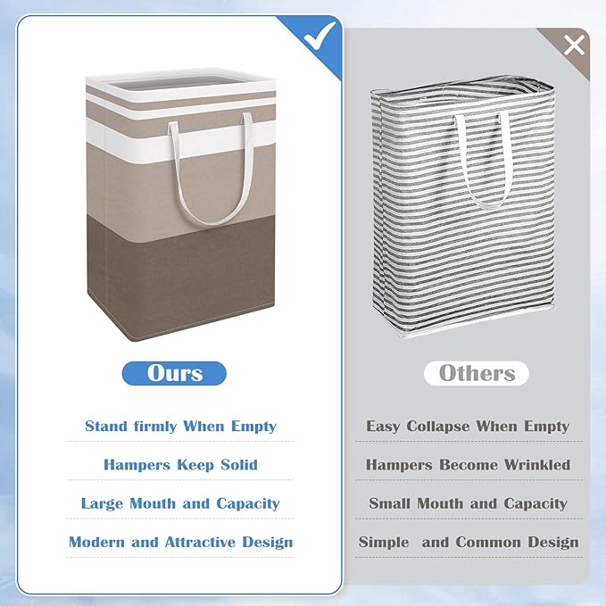 BlissTotes 3-Pack Laundry Basket, Freestanding＆Waterproof Laundry Hamper