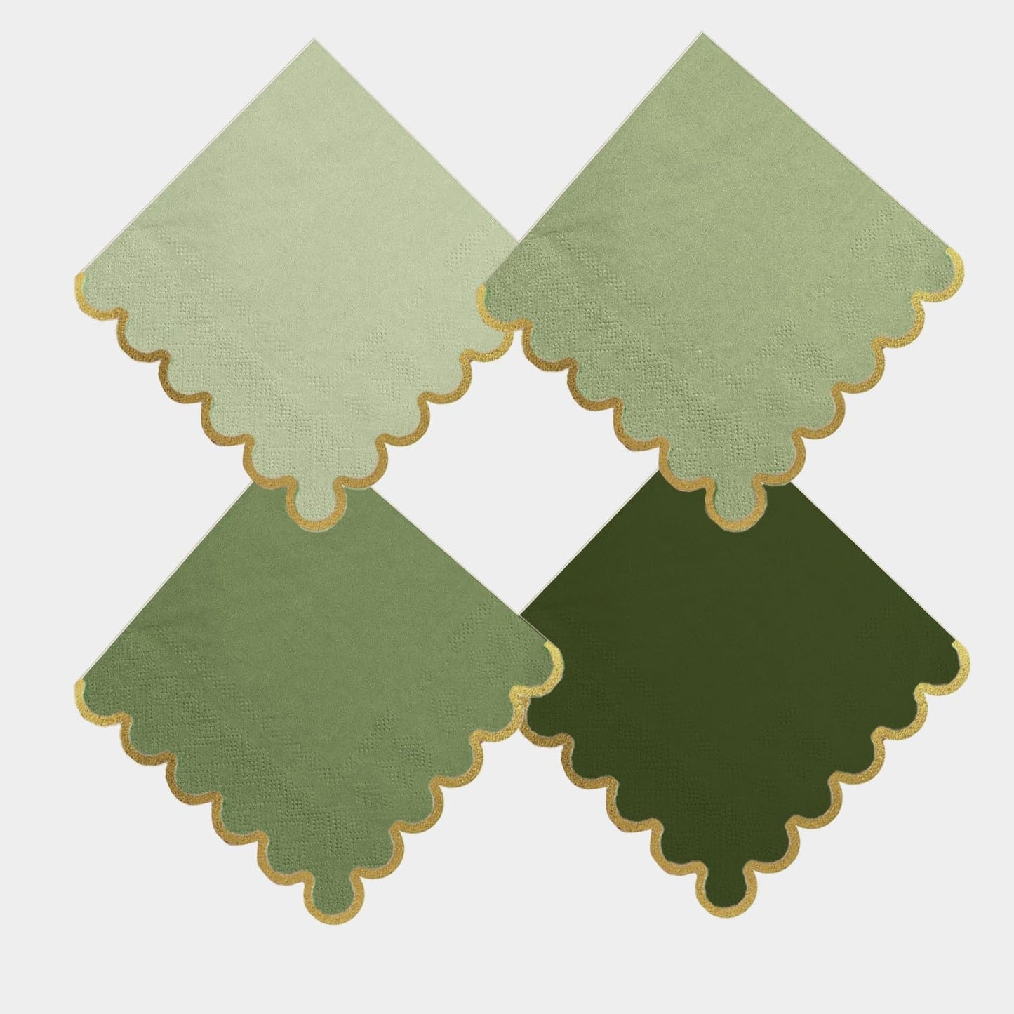 100 pack Green Cocktail Napkins with Gold Foil Accents Scalloped Edges 5 x 5 inch Beverage Disposable Napkin Party Decoration Wedding Bridal and Baby Shower Dinner Lunch Supplies
