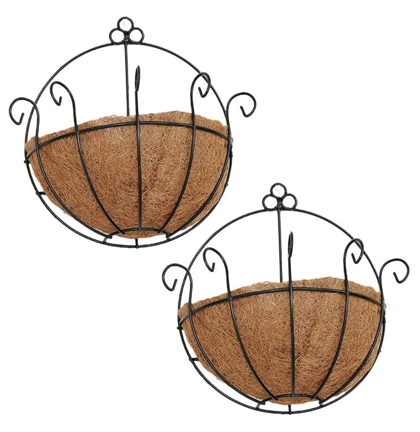 YGbridge Metal Half Round Wall Planter with Coco Liner, 2-Pack, Hanging Basket for Outdoor Plants, Wall Pot Plants Holder, Fence Hanging Planters Outdoor, Balcony and Porch Decor (10" x 2 Pack)