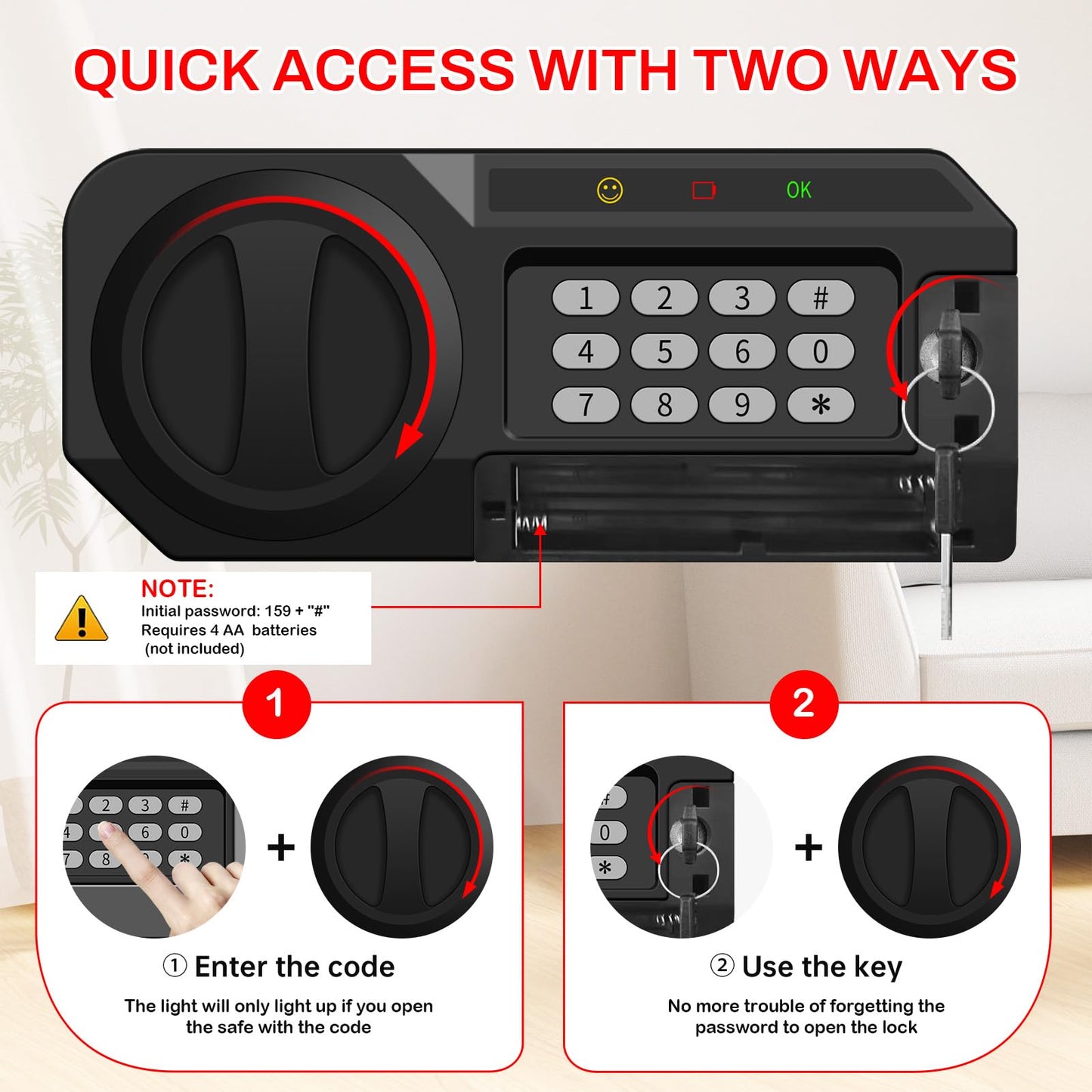3.3 Cuft Large Home Safes Water and Fireproof, Anti-theft Floor Safe for Home Use with Programmable Keypad, Alarm System and Spare Keys, Digital Home Safe Box for Valuables, Medicine