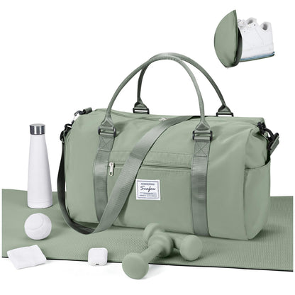 Gym Bags for Women Men with Shoes Compartment,Sports Duffle Bags Personal item travel Duffel Tote Bag Small Carry on Weekender Overnight Bag Workout Dance Bags Hospital Holdalls Grey Green