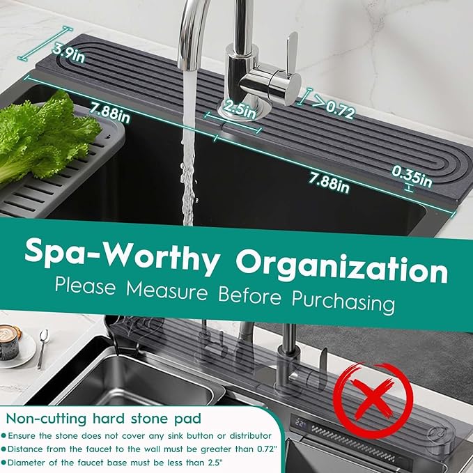 16 Inch Stone Faucet Mat for Kitchen Sink, Kitchen Sink Splash Guard-Water