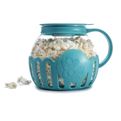 Ecolution Patented Micro-Pop Microwave Popcorn Popper with Temperature Safe Glass, 3-in-1 Lid Measures Kernels and Melts Butter, Made Without BPA, Dishwasher Safe, 3-Quart, Aqua