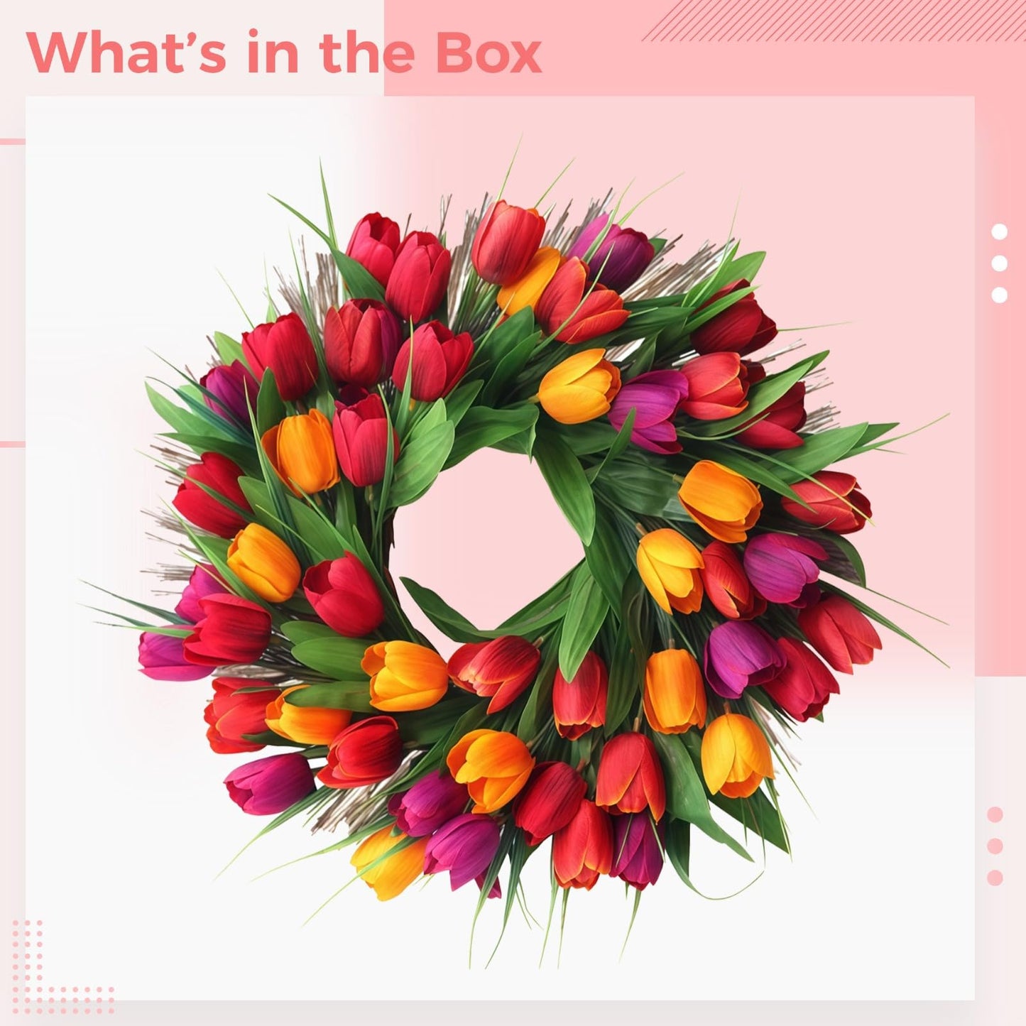Vestamore Red, Yellow, Orange, Vibrant Petals with Faux Spring Wreath, 15.8 in/ 40 Cm for Front Door, Rattan Base Natural, Decoration Spring Multi-Purpose Home and Outdoor