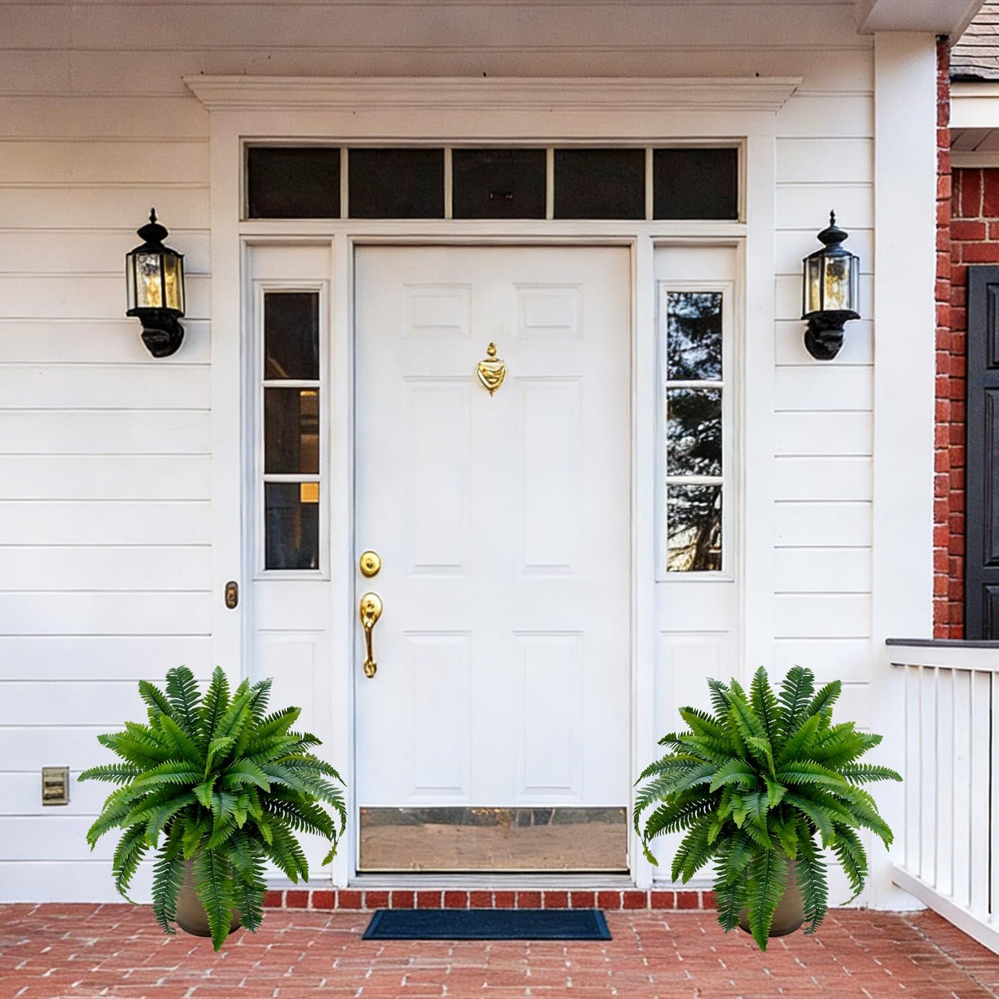 Senjie Artificial Boston Fern 2 Set 55 Branches Fake Ferns for Outdoors 32Inch Faux Plant for Home Living Room Office Decor