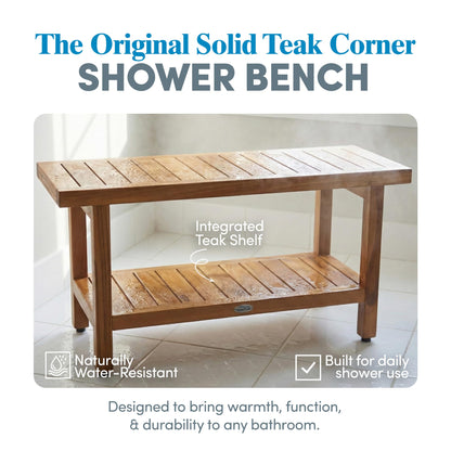 AquaTeak The Original 36" Spa Teak Shower Bench - Shower Stool with Storage Shelf for Bathroom - Durable Water Resistant Shower Chair - Shaving Foot Rest - Indoor & Outdoor Use