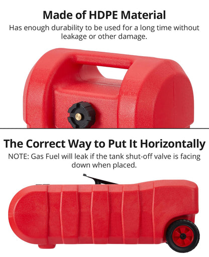 15 Gallon Portable Fuel Caddy with Manual Transfer Pump – Heavy-Duty Gas Storage Toolbox – 10FT Hose – Leak-Proof, Mobile Gas & Heavy-duty Tank for Cars, Lawn Mowers, Boats, ATVs – Red