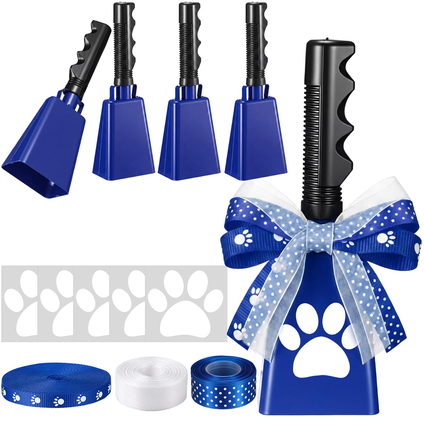 Teyva Daily 4 Pack 9 Inch Metal Cowbells with Handle DIY Loud Noise Makers for Party Accessory Cheerleading Centerpiece Decor for School Cheers Sports Match Game Outdoor Activities