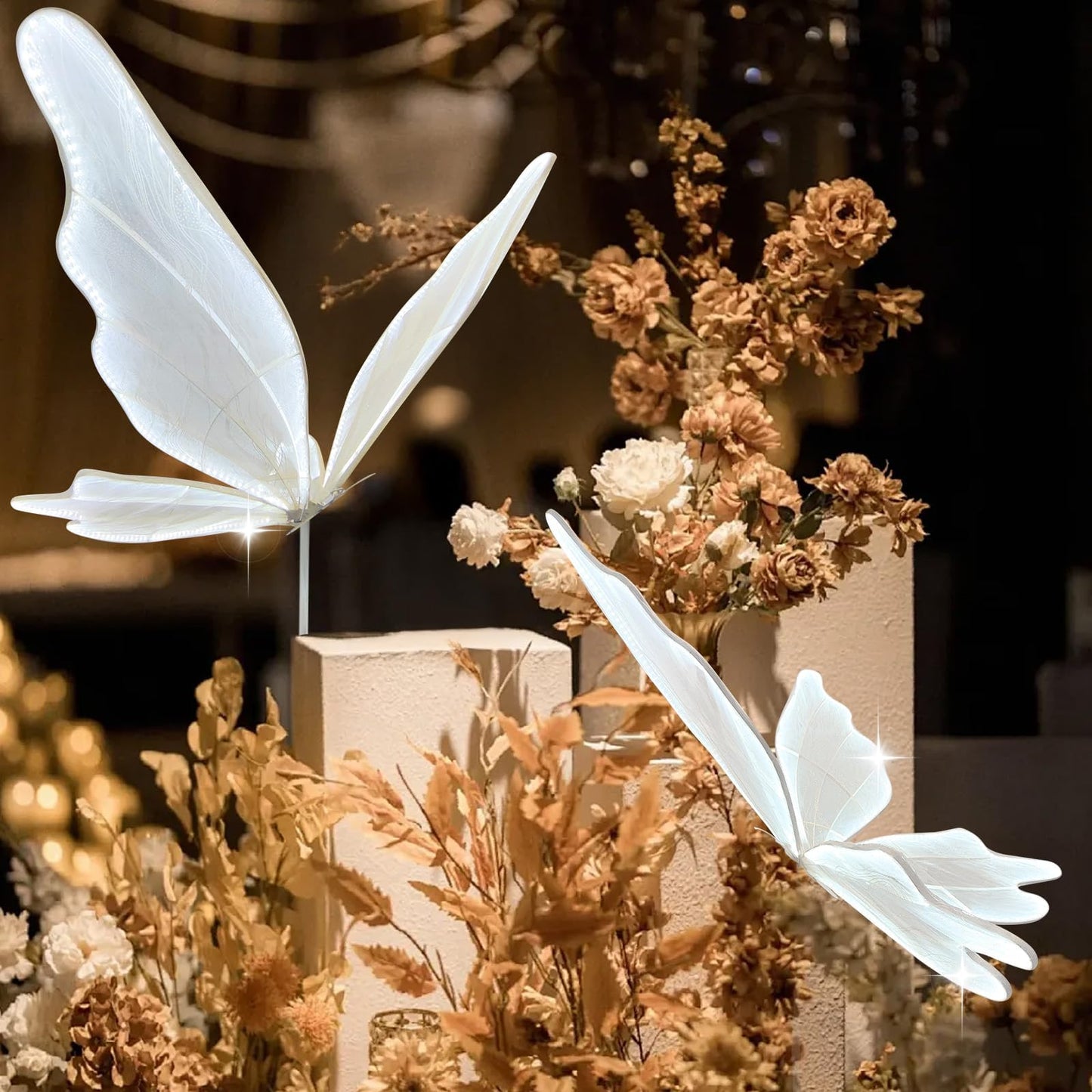 Lakexus 51 INCH Creative Butterfly Floor Lamp - 1pcs Wedding Romantic Hanging Decoration Lights Fixture, Butterfly Ceiling Light for Wedding, Party, Christmas, Adjustable Height Creative Props, White