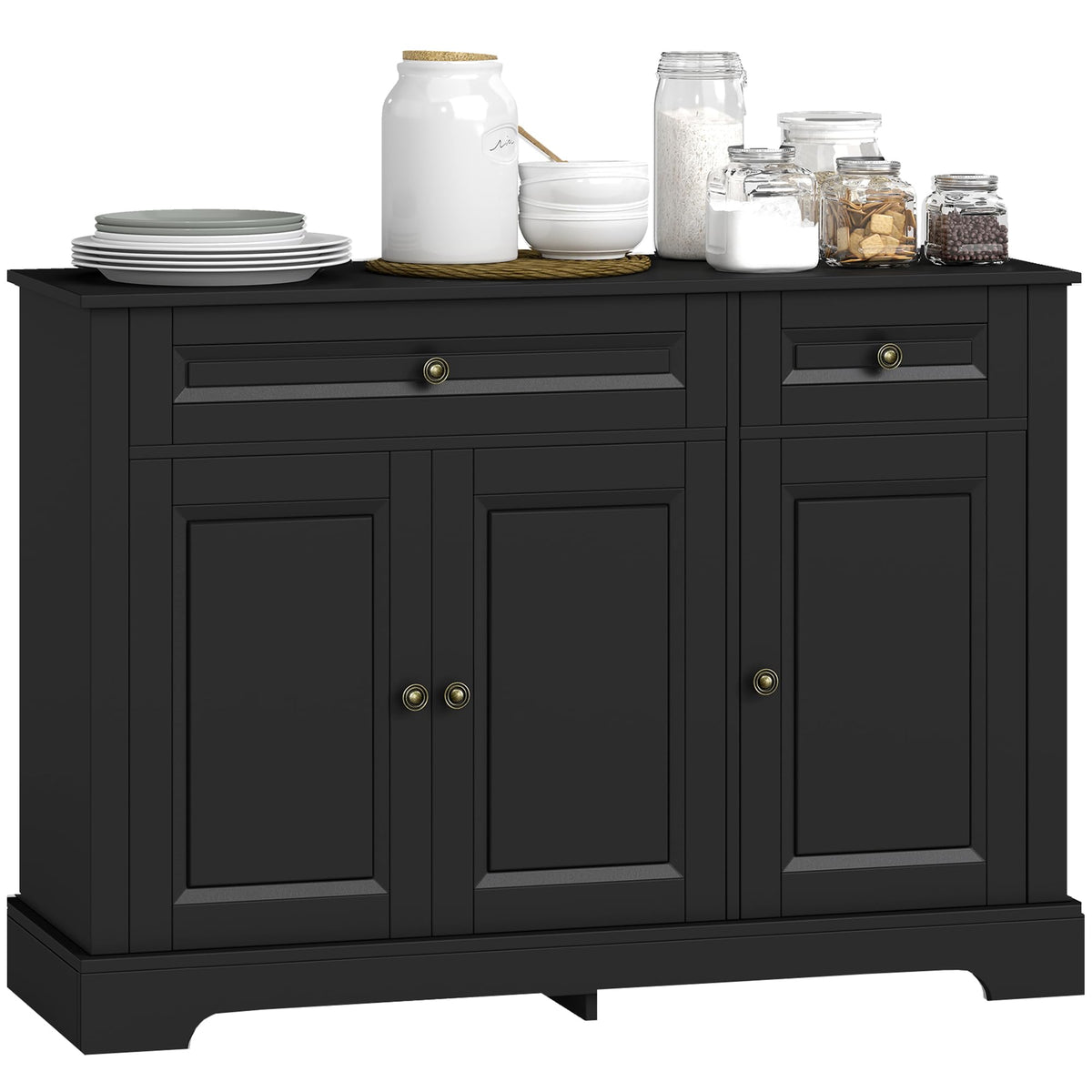 HOMCOM Sideboard Buffet Cabinet, Modern Buffet Cabinet with Storage and 2 Drawers, Coffee Bar Station with Adjustable Shelves for Kitchen, Entryway, Black