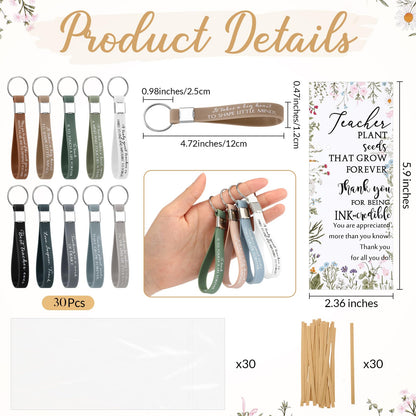 Geyoga 30 Sets Teacher Appreciation Gifts Bulk Inspirational Bamboo Pens Motivational Silicone Keychains with Thank You Cards for Employee Staff Team Teacher Appreciation Week Gifts