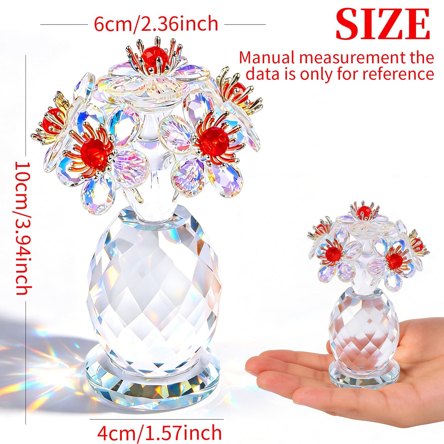 Anxingo Crystal Flower Figurine, Handmade Eternal Glass Flower (AB Color)