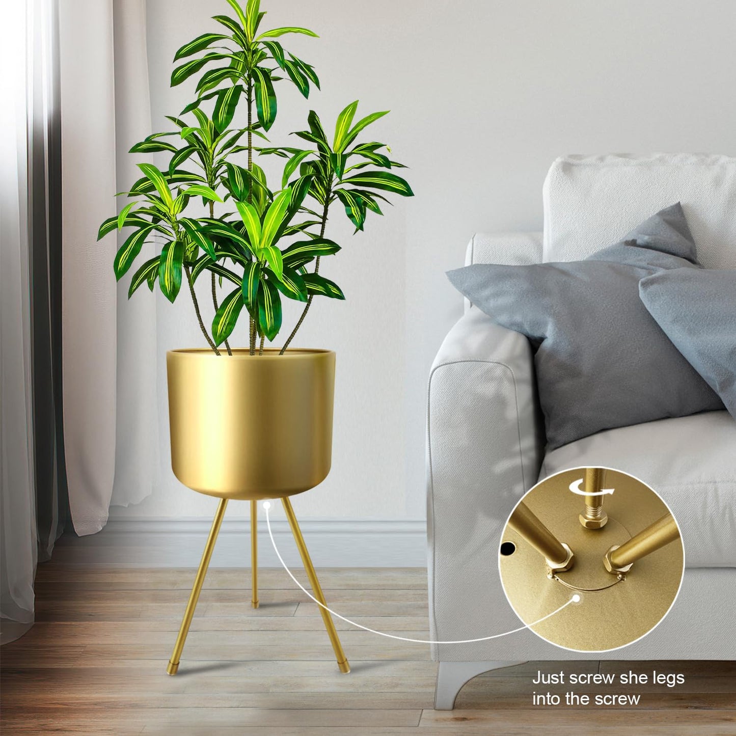 magarz Mid-Century Metal Flowerpot with Stands, Stylish Modern Floor-Standing Flowerpot,Suitable for Orchid, Aloe Indoor Outdoor Decoration 11'' Wide 21.7'' high (X-Large, Gold)
