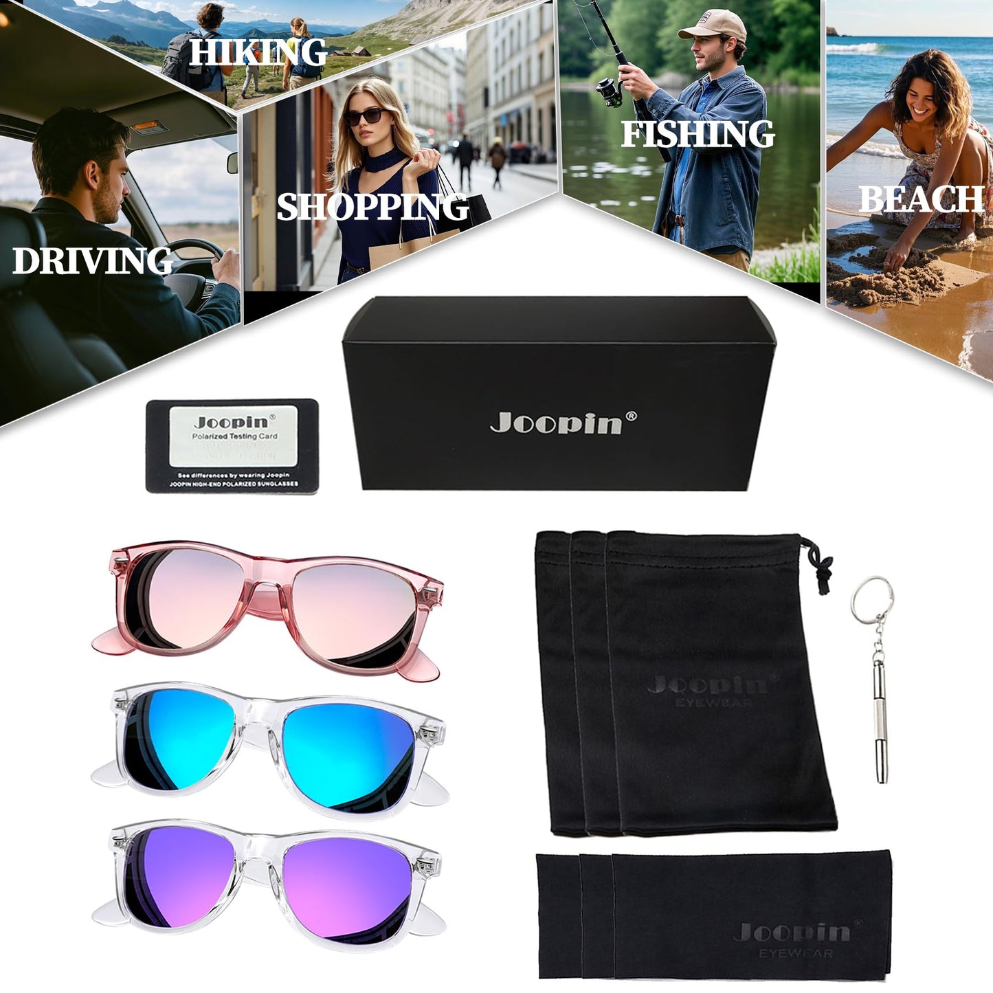 Joopin Oversized Square Sunglasses Polarized Sun Glasses UV Protection Clear Frame Shades for Women Men (All Pink + Blue + Purple)