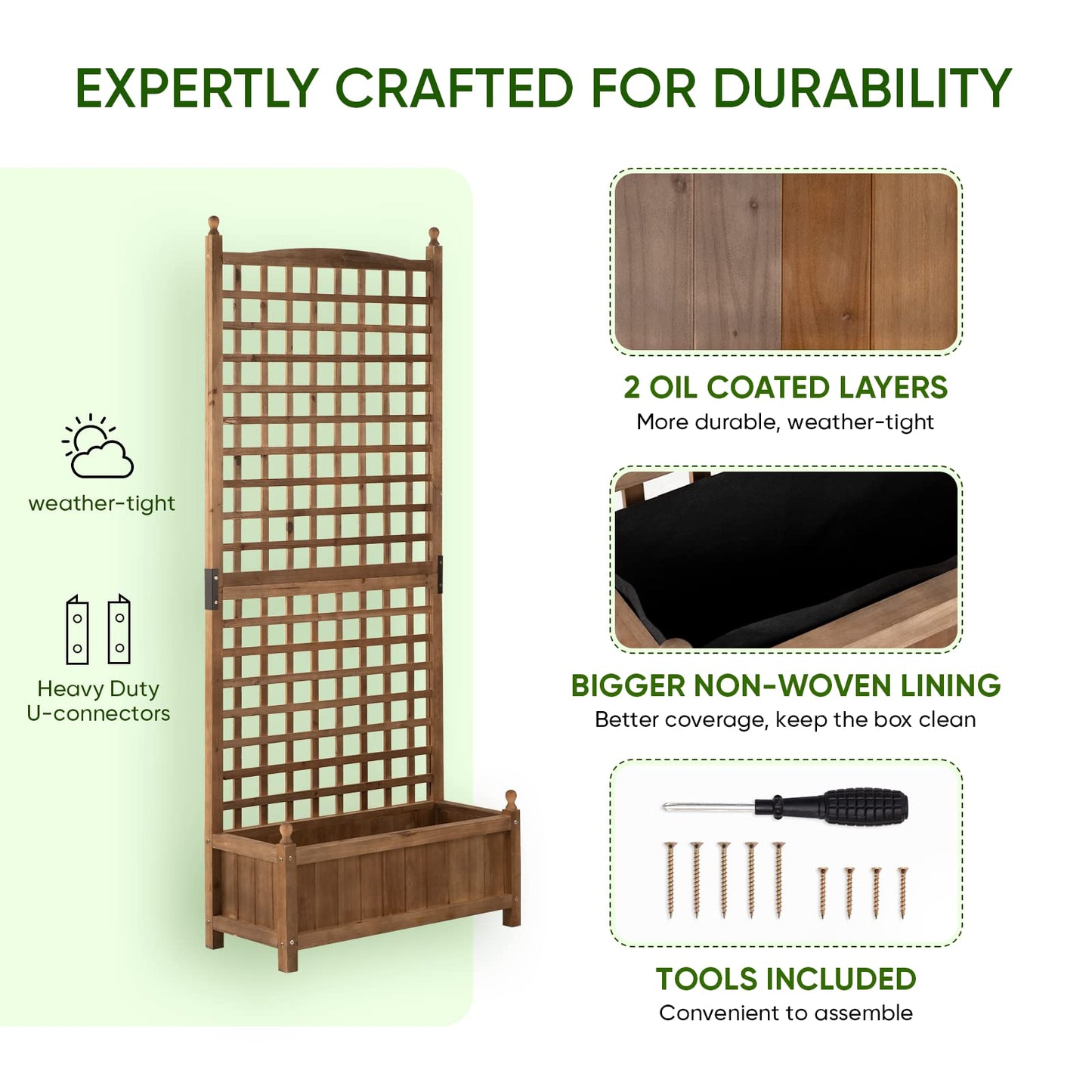 Idzo 71 Inches Height Raised Garden Bed with Trellis, Durable Oil Coated Planter with Trellis, Vertical Gardens Outdoors with Convenient Non Woven Lining for Better Plants Growing