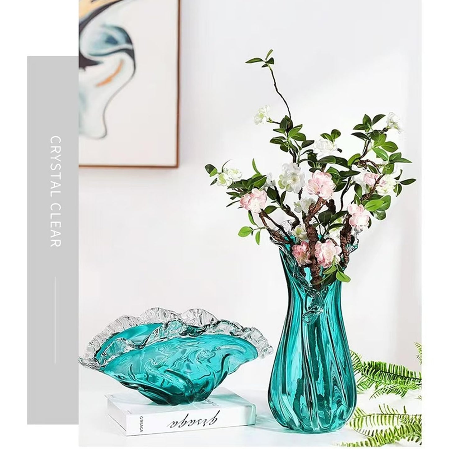 Scizorito Queen Crystal Vase, Light Luxury Style for Home Decor, Centerpiece, Office, Pampas Grass, Dried Flowers, Flowers and Buds (Fruit Tray)