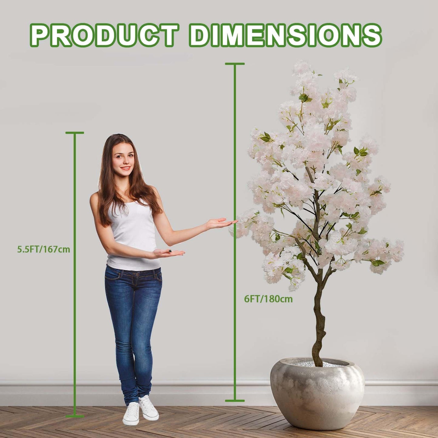 Artificial Cherry Blossom Tree, 6 Ft Indoor Decorative Plant with Pink, White and Champagne Silk Flowers (Pink)
