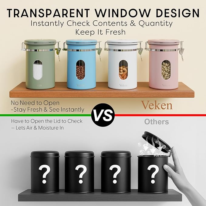 Veken Coffee Canister with Window, Easter Gifts Airtight Stainless Steel