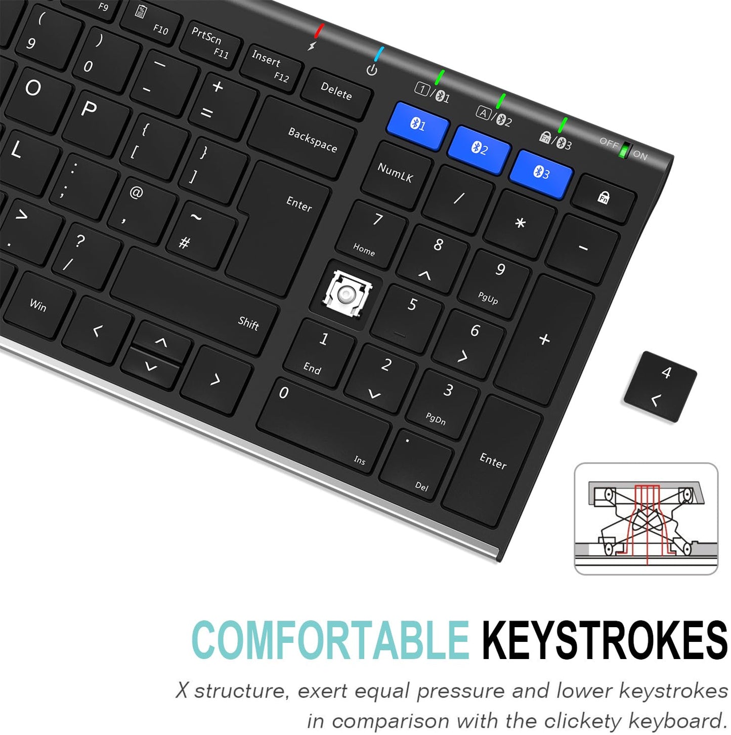 Arteck Universal Bluetooth Keyboard Multi-Device Stainless Steel Full Size Wireless Keyboard for Windows, iOS, Android, Computer Desktop Laptop Surface Tablet Smartphone Built in Rechargeable Battery