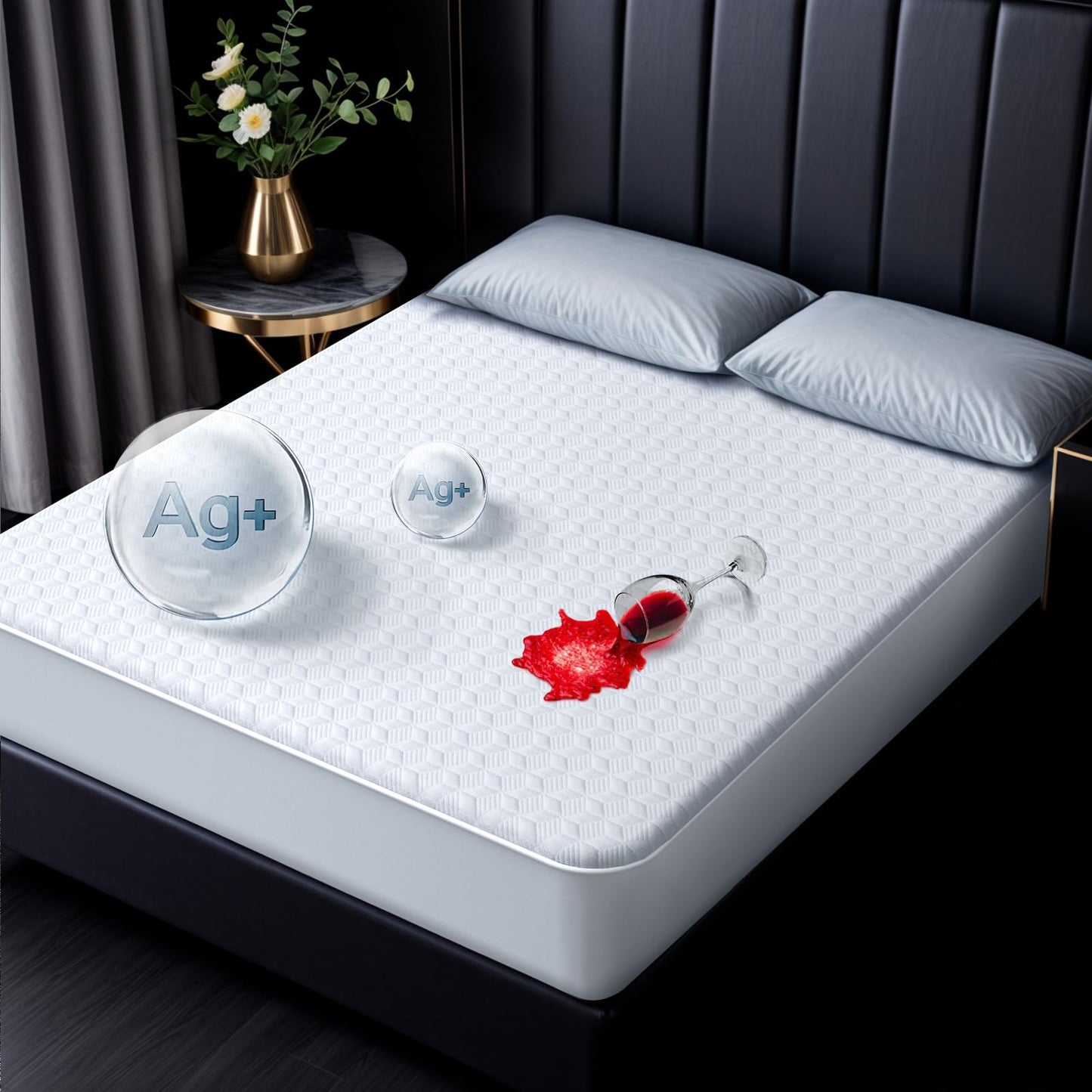 100% Waterproof Mattress Protector, Hypoallergenic Silver-Infused Mattress Topper Cover with No Odor, Breathable Cooling Bed Cover with 8"-21" Deep Pocket (Queen)