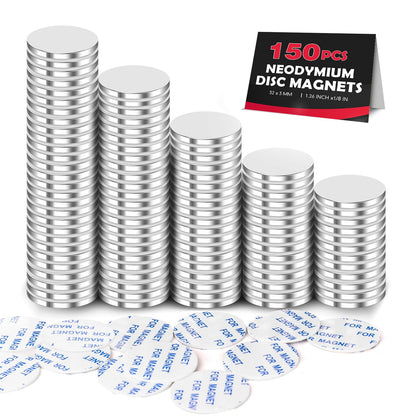 LOVIMAG Super Strong Neodymium Disc Magnets, Powerful Rare Earth Magnets with Double-Sided Adhesive for Fridge, DIY, Building, Scientific, Craft, and Office - 1.26 inch x 1/8 inch, Pack of 150