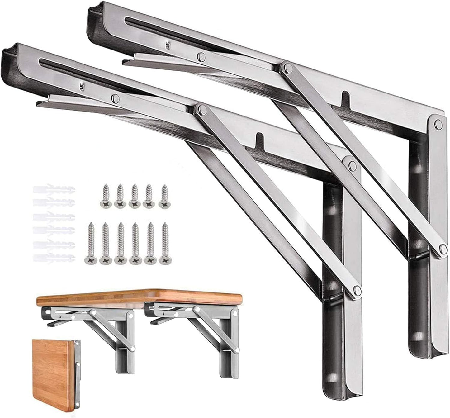 Folding Shelf Brackets - 24 Inch 2 Pcs Heavy Duty Metal Collapsible Triangle Shelf Bracket, DIY Wall Mounted Shelf Bracket, Space Saving for Bench Table