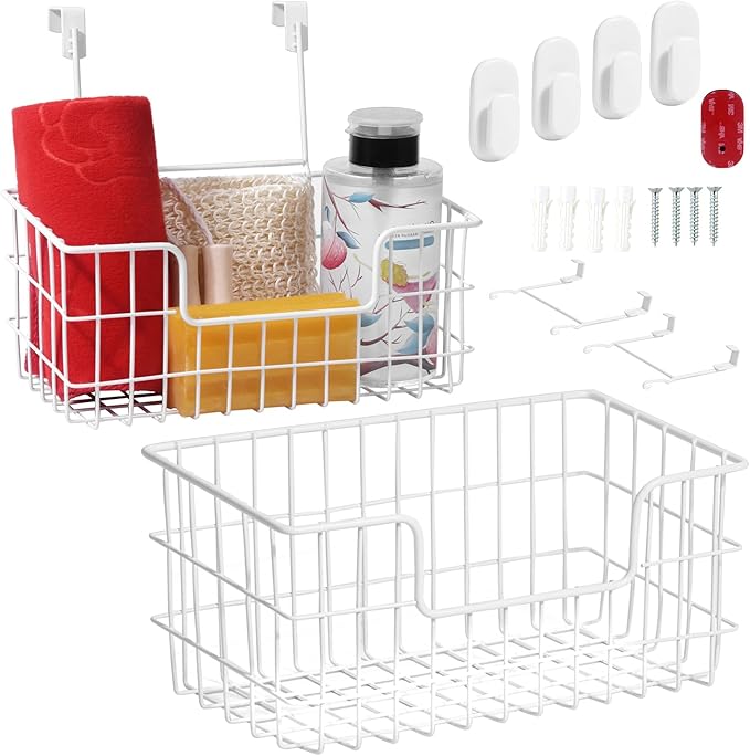 Wire Storage Basket 2 Packs, Wall Mounted Kitchen Bathroom, Hanging Cabinet