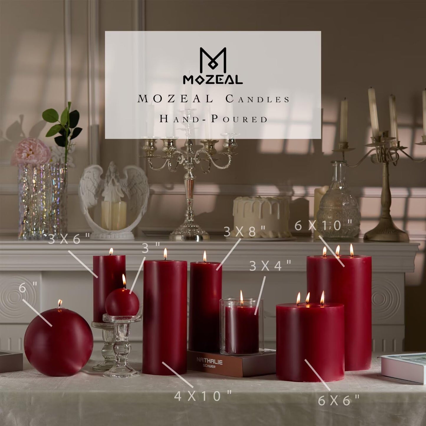 MOZEAL Hand-Poured, 3 Inch Dark Red Round Ball Candles - Elegant Dark Red Round Pillar Candles Set of 3, Dripless, Unscented, Smokeless, Ideal for Intimate Gatherings.