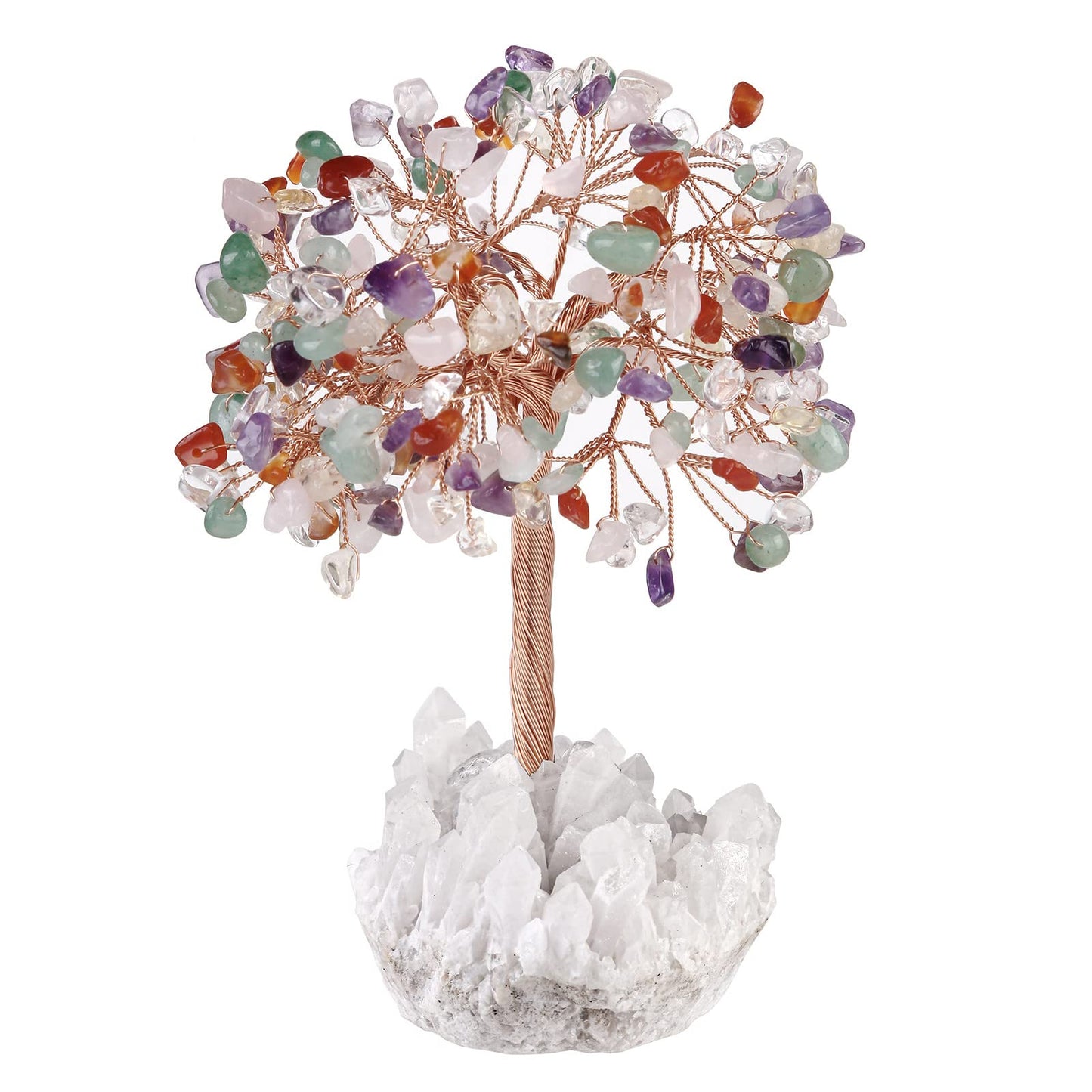 Rockcloud Handmade Crystal Money Tree with Rock Crystal Cluster Base, Gemstone Bonsai Tree for Home Office Decor, Mixed Stones