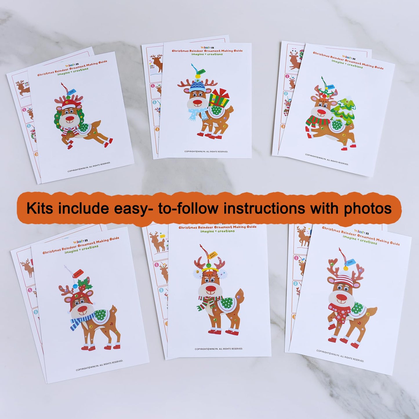 Winlyn 24 Sets Christmas Craft Kits Winter Crafts DIY Xmas Reindeer Ornaments Decorations Festive Foam Stickers Christmas Arts and Crafts for Kids Holiday Home Classroom Art Activities Party Favors