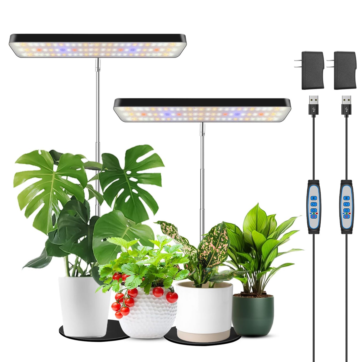 Wiaxulay Grow Lights, Full Spectrum Plant Light for Indoor Plants, Height Adjustable Desktop Grow Lamp with Auto Timer 6/12/16Hrs, 3 Lighting Modes,5 Brightness,Ideal for Potting Soil, 2 Pack