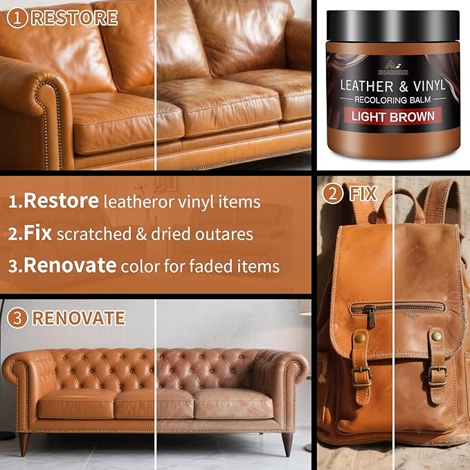 Leather Recoloring Balm with 100ml Mink Oil, Light Brown Leather Repair Kit and