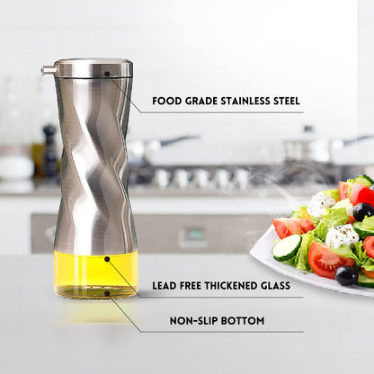 Olive Oil And Vinegar Dispenser Set - 2 Piece Glass Oil Dispenser Bottle for Kitchen with No Drip, 10 OZ