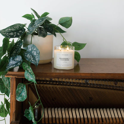 Calyan Wax Co. Mahogany & Cashmere 2 Wick Scented Candle - 37 Hour Burn - Luxury Clean Soy Wax Candles - Long Lasting Large Glass Jar Candle for Home - 8.8oz