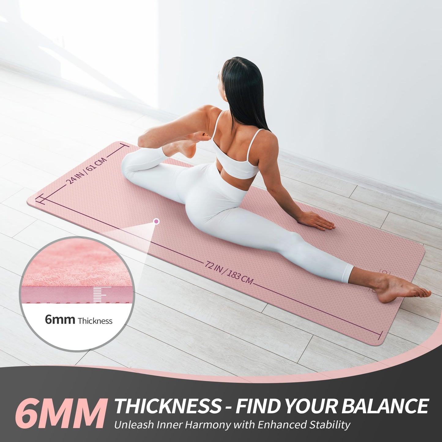 CAMBIVO Yoga Mat for Women Men Kids, 1/3 & 1/4 & 2/5 Inch Extra Thick Yoga Mat Non Slip, 72" x 24" TPE Yoga Mats, Workout Mat with Carrying Strap for Yoga, Pilates and Floor Exercises