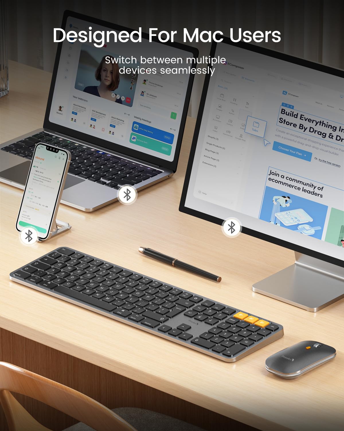 ProtoArc Backlit Bluetooth Keyboard and Mouse for Mac, KM100-A Full Size Wireless Keyboard Mouse for Mac, Multi-Device Rechargeable for MacBook Pro/Air, iPhone, iPad, Space Gray