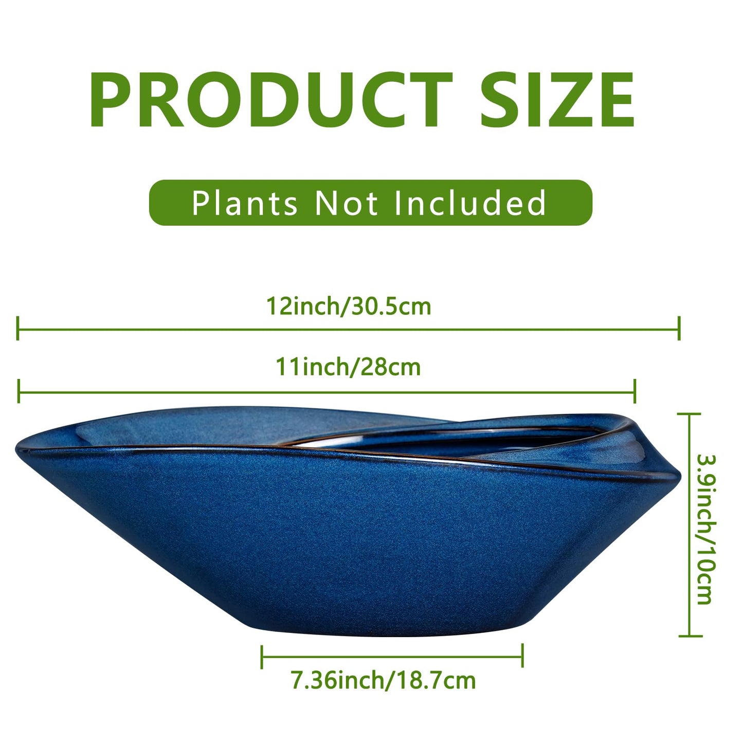 EPFamily Bonsai Tree Pot - Ceramic Planter Pot with Drainage Hole 12 Inch Bonsai Pots Decorative Orchid Succulent Plant Pots for Indoor Outdoor Plants Blue