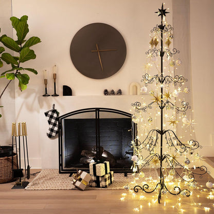 Barton 6.4ft Christmas Metal Ornament Tree Stand - Features Hooks for Ornaments Small Craft Items Wrought Iron Ornament Display Easy Assembly, Black