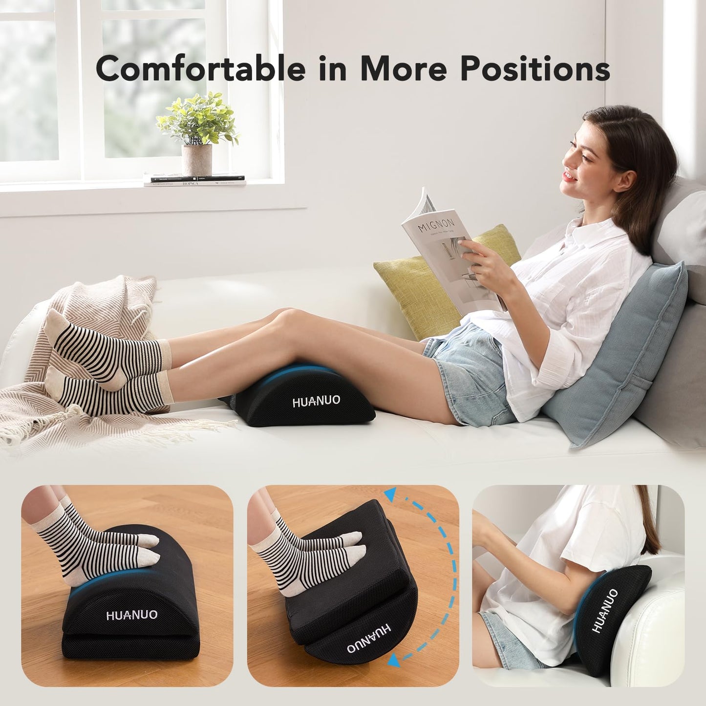 HUANUO Footrest, Under Desk Foot Rest, Foot Stool Under Desk, Ergonomic Foot Rest for Office, Home, Travel