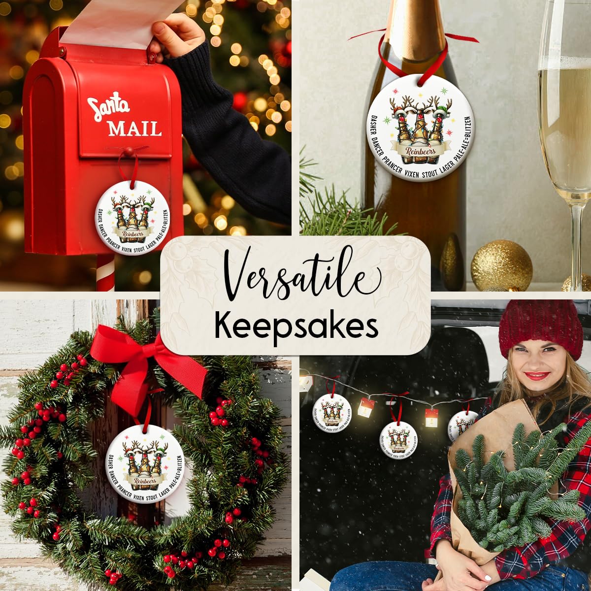 SOL VIBES Beer Christmas Ornaments 2026 - Funny Rein-Beers Ornament for Christmas Tree - Beer Bottle Reindeer Holiday Decoration, Exchange Gift Ideas for Beer Lovers, Friends, Coworkers