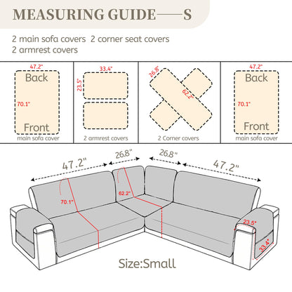 SYJOVIA Sectional Couch Covers for Dogs 100% Waterproof Corner L Shaped Sofa Cover Pet Friendly Velvet Washable Anti Slip L Shape Modular Sofa Slipcover Protector with Pockets (Light Gray, Small)