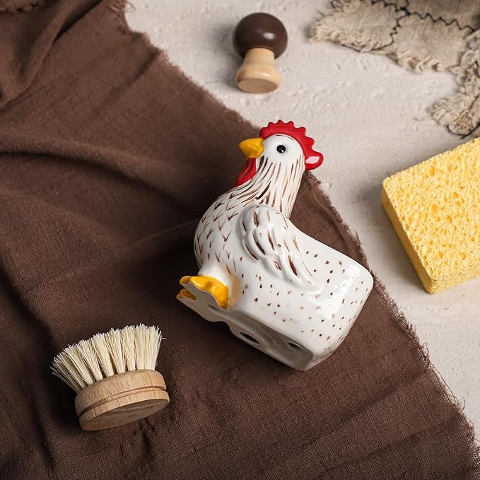 Ceramic Retro White Rooster Shape Sponge Holder