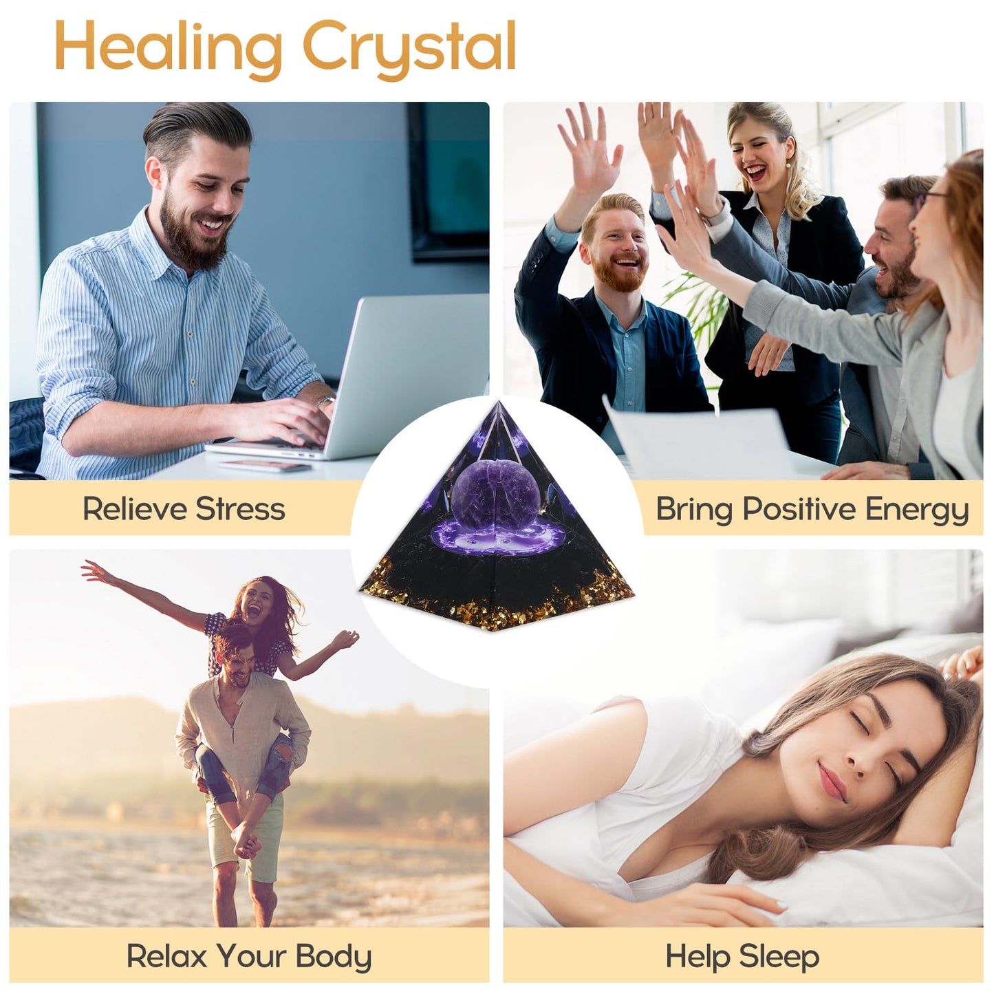 Hopeseed Orgone Pyramid for Positive Energy, Orgonite Natural Amethyst&Obsidian Healing Crystals Pyramid for Reduce Stress Chakra Reiki Healing Meditation Cleanses the Mind and Boosts Confidence