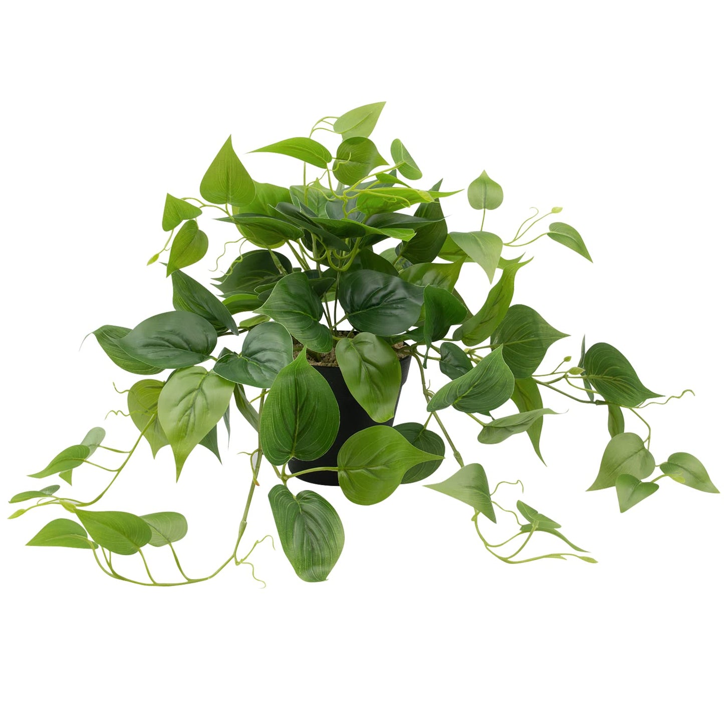 LOYWREE Artificial Scindapsus Aureus Fake Pothos Plants in Black Pots - Realistic Faux Indoor Greenery Potted for Home, Office, Desk, Shelf, Living Room, Bedroom, Balcony, Patio & Garden Decor