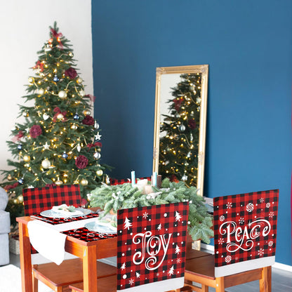 CCINEE 6pcs Christmas Chair Back Covers, Red and Black Buffalo Plaid Chair Slipcovers with Snowflake Xmas Chair Back Cover for Dining Room Kitchen Wedding Hotel Xmas Party Table Decor